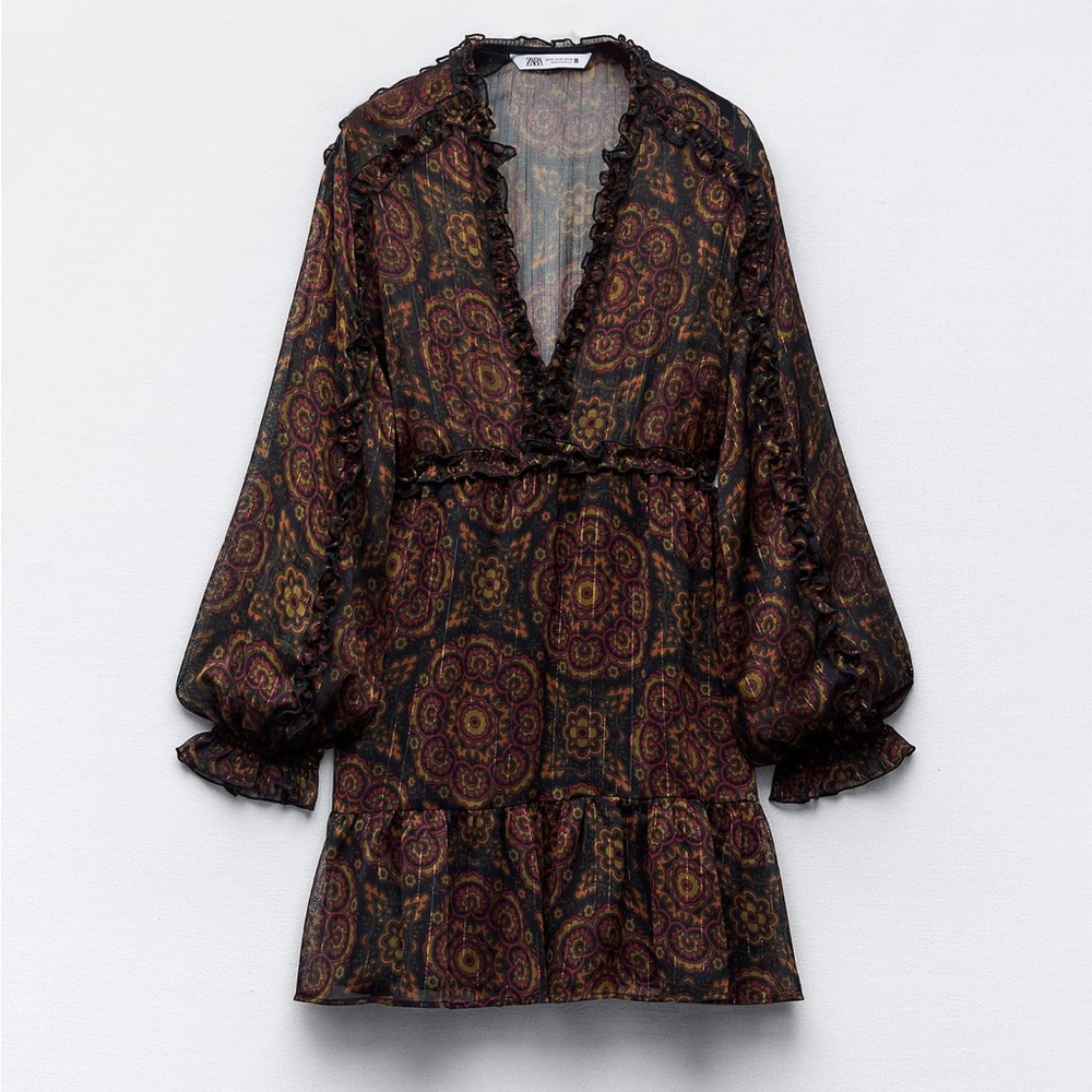 Zara Multicolored V-neck 3/4 Dress